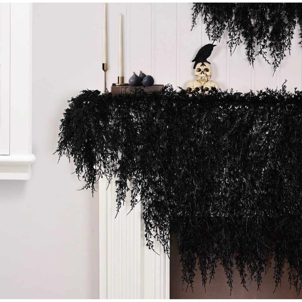 My Texas House 6-Foot Drapey Faux Cedar Garland Black Halloween Decor 6ft